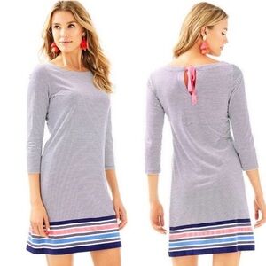 Lilly Pulitzer Noelle Dress Striped Jersey Knit Womens Large Navy White Nautical